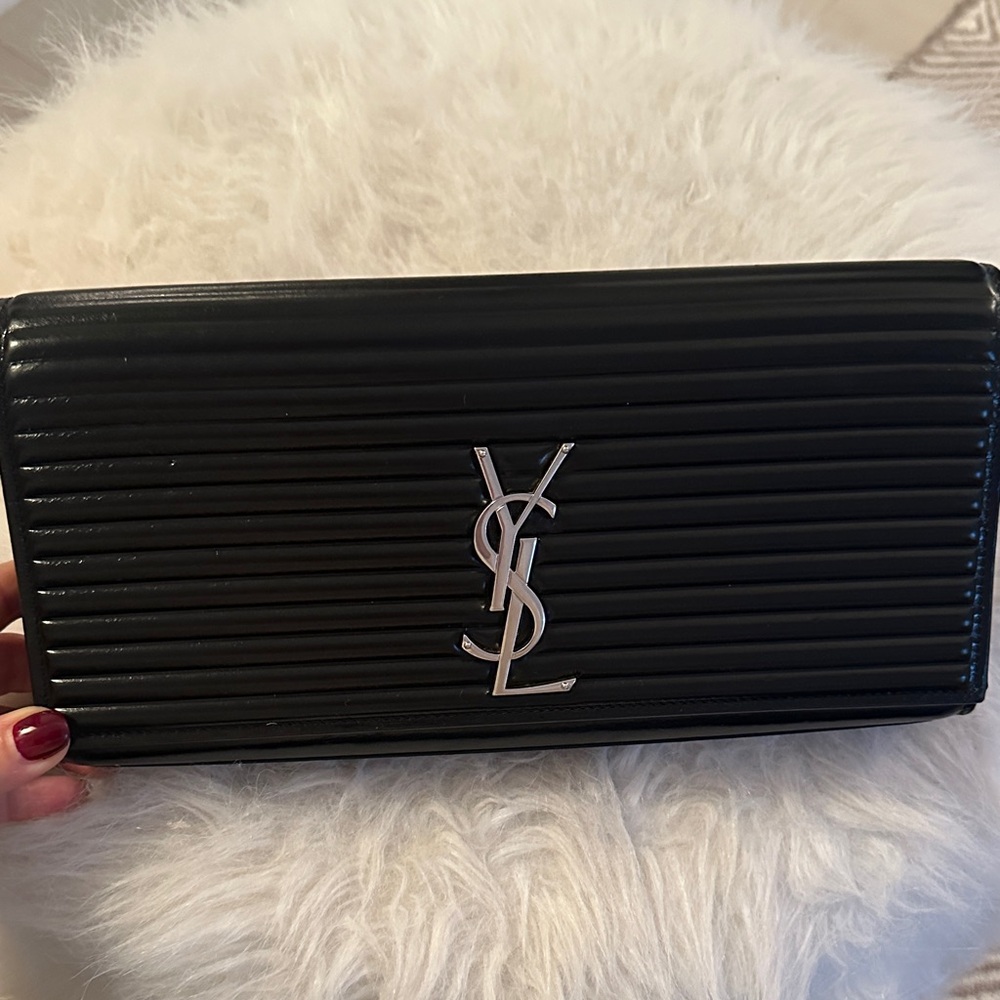 YSL Black Textured Clutch
